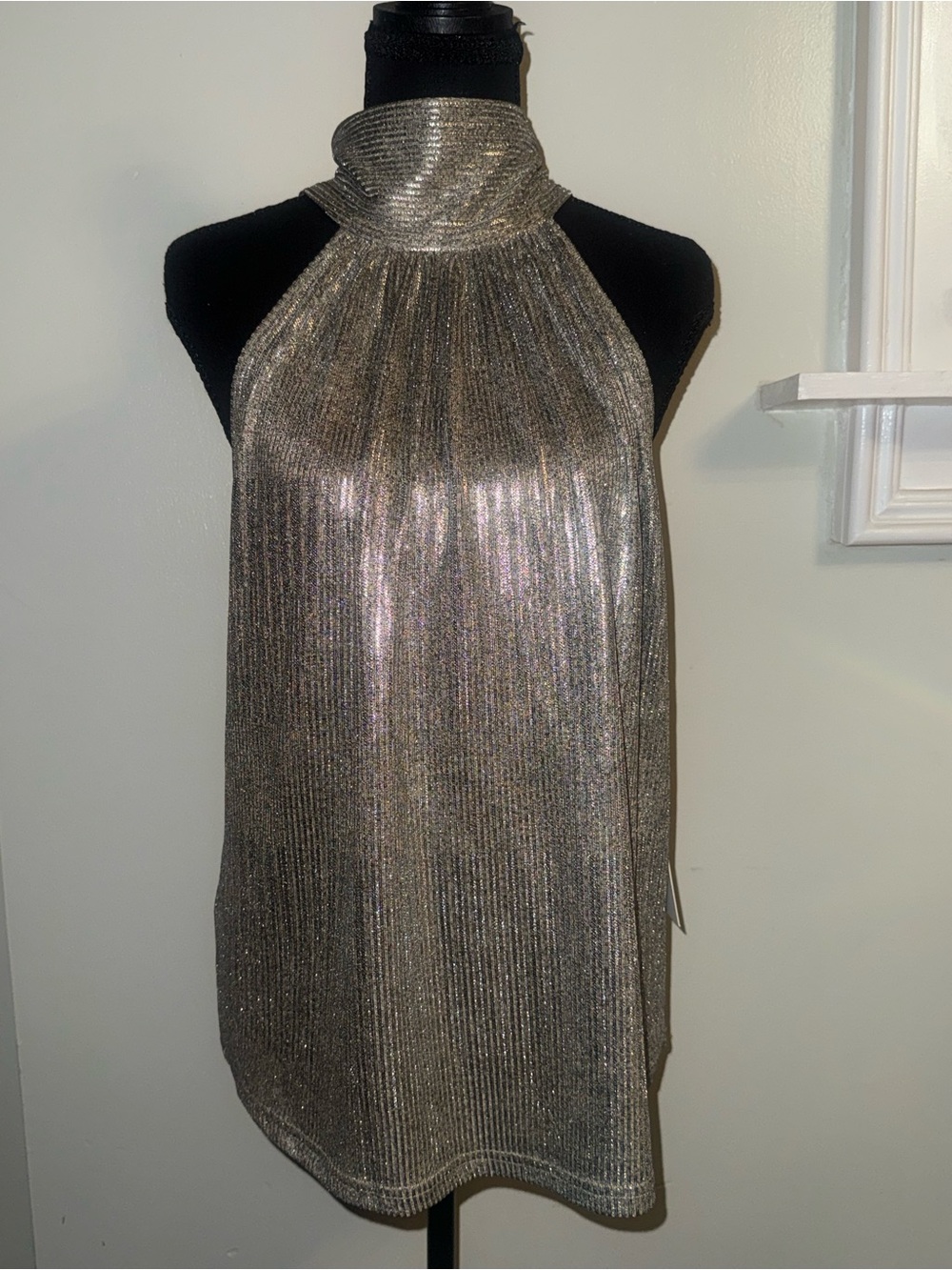 bishop + young Shimmery Platinum Halter Tank Top